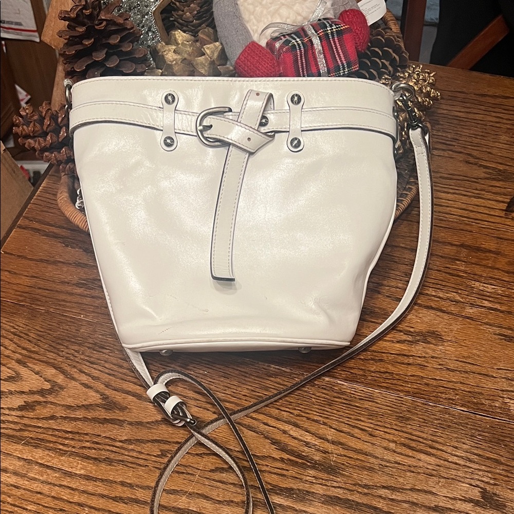 Patricia Nash Belted Bucket White Crossbody Bag with Strap Detail